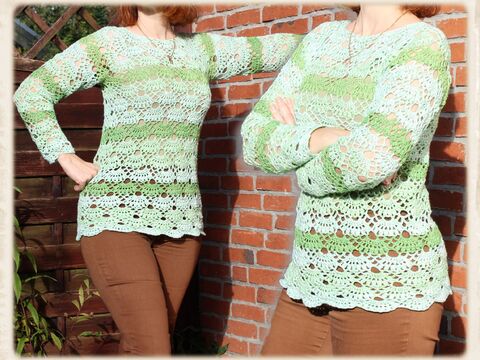 Anleitung Häkelpullover Jandra, RVO , wunderschönes Muschelbogenmuster