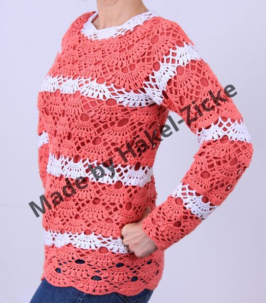 Anleitung Häkelpullover Jandra, RVO , wunderschönes Muschelbogenmuster - Bild 4