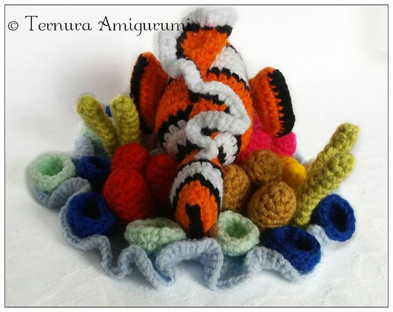 Nemo crochet pattern, clownfish with coral PDF ternura amigurumi english