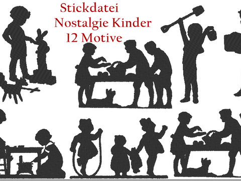 Nostalgie Kinder Silhouette Stickdatei Vol.1