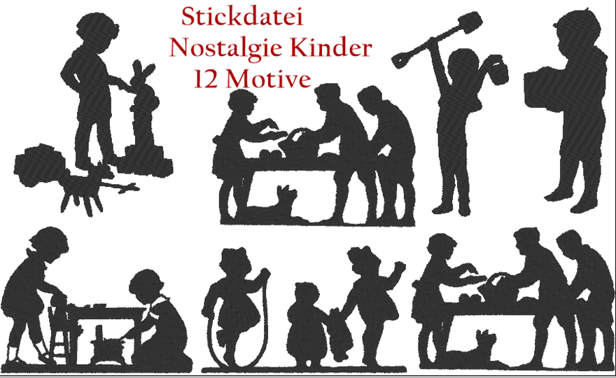 Nostalgie Kinder Silhouette Stickdatei Vol.1