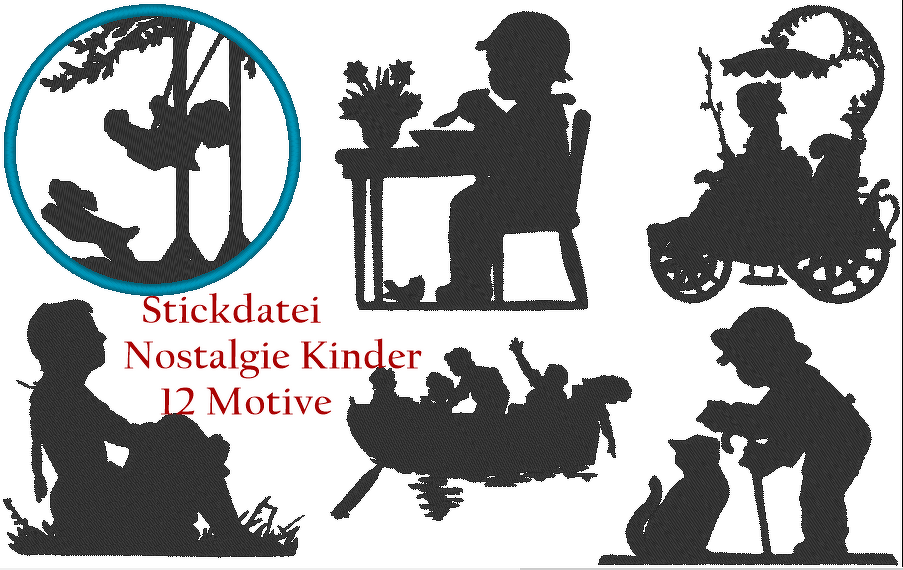 Nostalgie Kinder Silhouette Stickdatei Vol.2