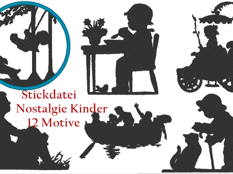 Nostalgie Kinder Silhouette Stickdatei Vol.2