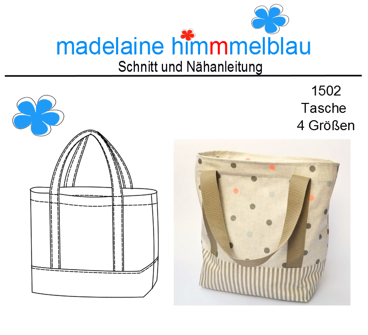 1502 Schnittmuster Shopper Tasche ToteBag Strandtasche 4 Größen PDF
