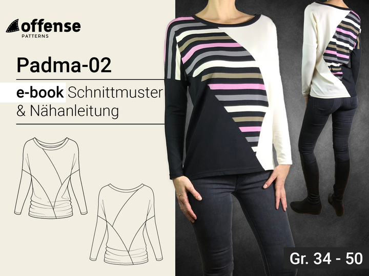 Damen Pullover "Padma-02" in Größe 34-50 als E-Book zum selber nähen - inkl. Schnittmuster + Nähanleitung.