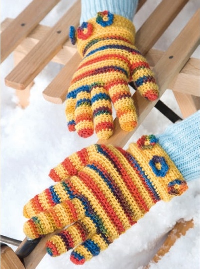 Fingerhandschuhe für Kinder "Ringel und Blüten" häkeln