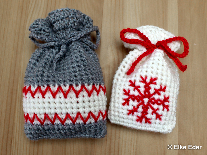 Geschenkbeutel, Weihnachtssäckchen - Motiv Schneekristall - Häkelanleitung