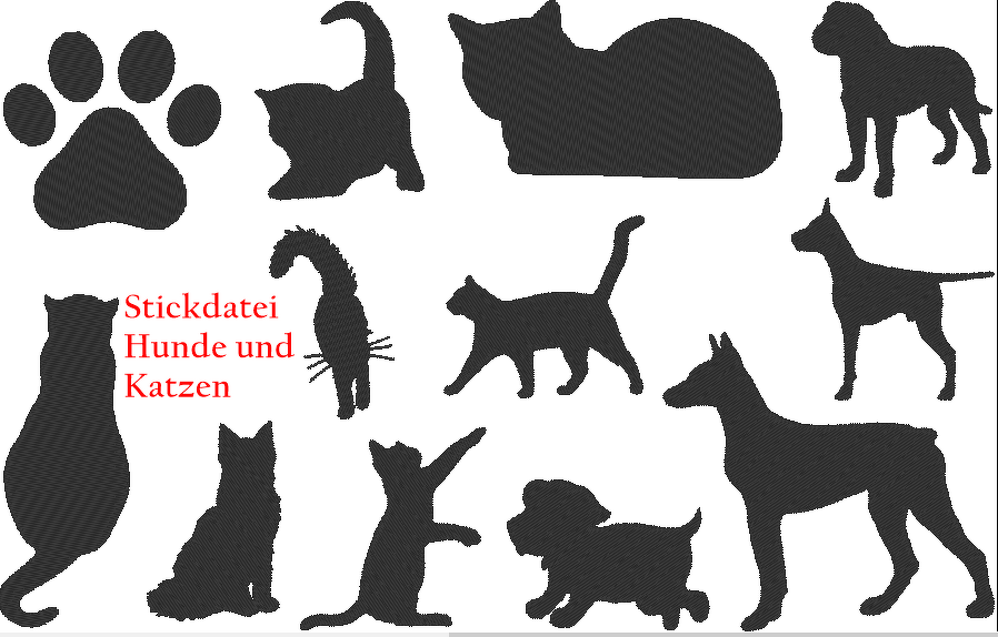 Hund und Katze Silhouette Stickdatei