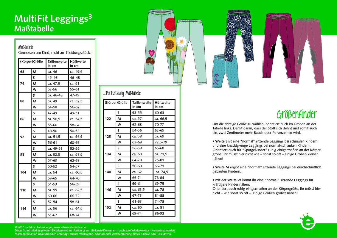 Multifit Leggings • Kinderleggings in 3 Weiten • Gr. 68-152 • Schnittmuster und Nähanleitung
