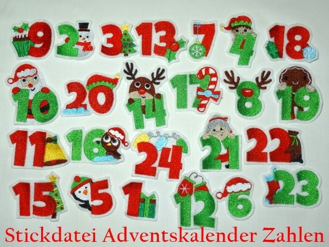 Adventskalender Zahlen Stickdatei