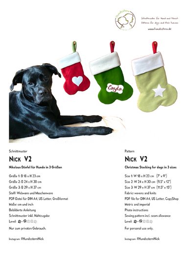 NICK V2 Christmas Stocking, 3 sizes, sewing pattern