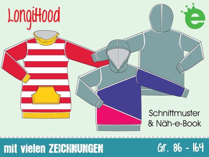 LongiHood Longpulli • Gr. 80 - 134 • für Kinder • Schnittmuster, E-Book und Nähanleitung