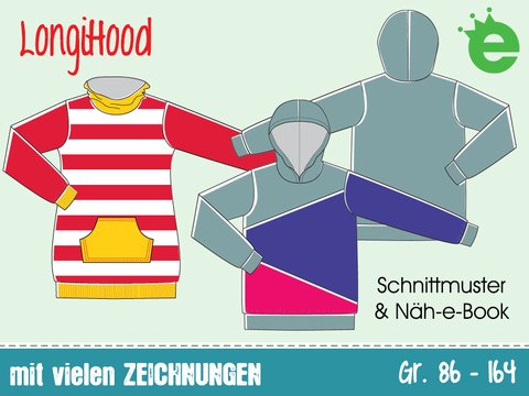 LongiHood Longpulli • Gr. 80 - 134 • für Kinder • Schnittmuster, E-Book und Nähanleitung