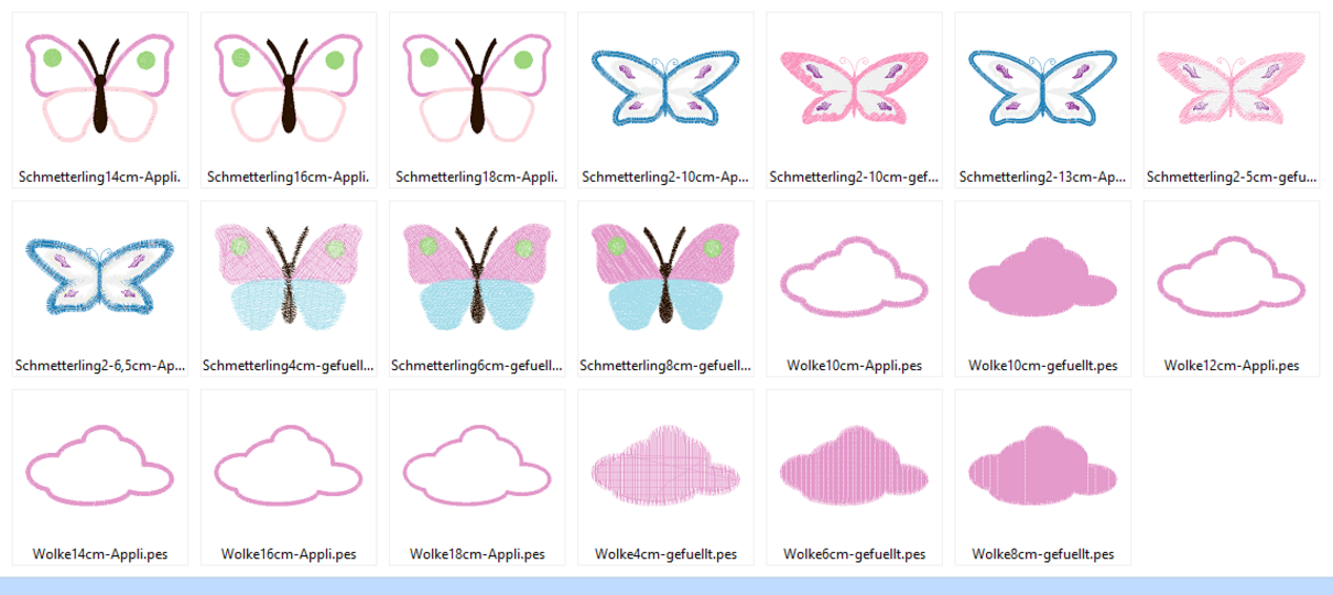 Einhorn und Schmetterling unterm Regenbogen Stickdatei