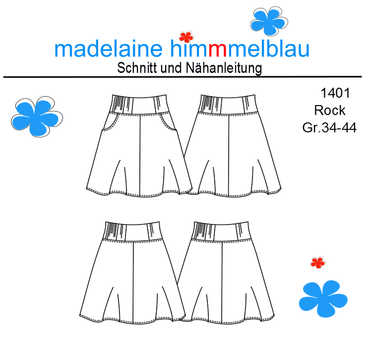 1401 Schnittmuster Damenrock Taschen Sommerrock A-Linie Rock Gr.34-44 PDF