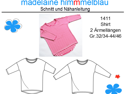 1411 Schnittmuster Damenshirt einfaches Shirt langarm Gr.32/34 -44/46 PDF