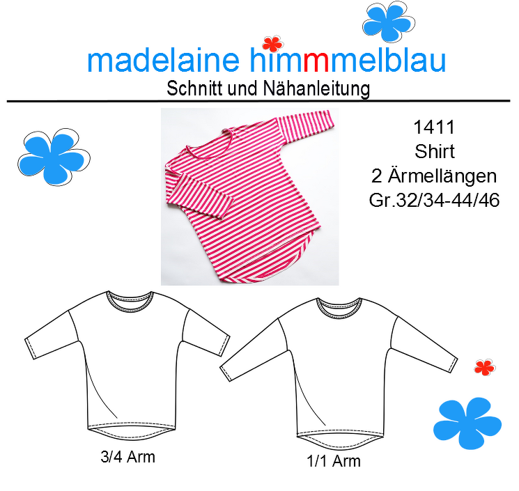 1411 Schnittmuster Damenshirt einfaches Shirt langarm Gr.32/34 -44/46 PDF