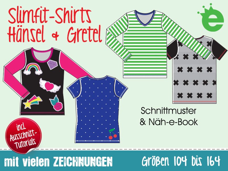 Slimfit Shirt Hänsel &amp;  Gretel • Gr. 104–164 •  schmales Kindershirt Näh-E-Book und Schnittmuster • Nähanleitung
