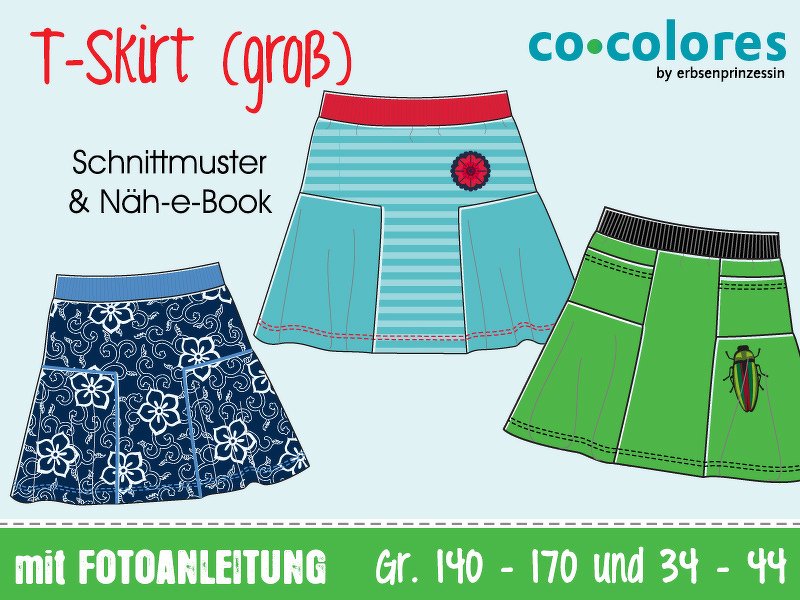 T-Skirt Jerseyrock • Gr 140–170 &amp; 34–44 • Näh-E-Book, Schnittmuster • Nähanleitung