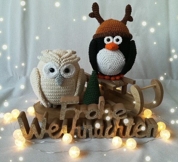 Weihnachtsparade 1 - Pinguin und Eule - Häkelanleitung