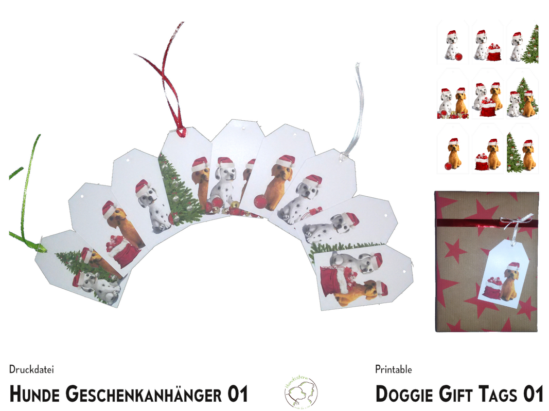 Hunde 01 Geschenkanhänger Weihnacht Vorlage+Anleitung