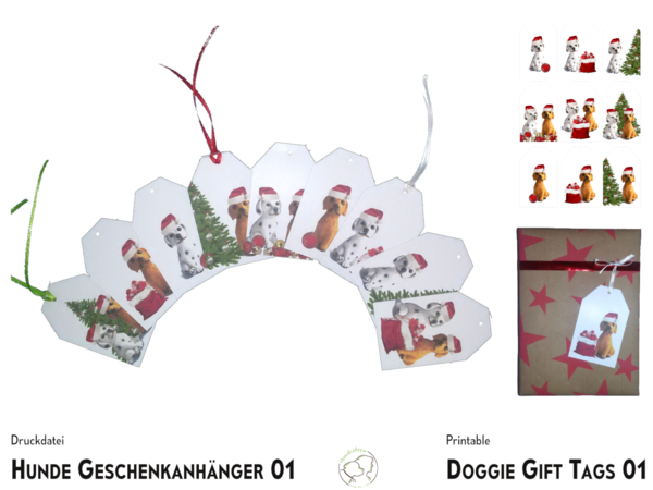 Doggies 01 Christmas gift tags template+instructions