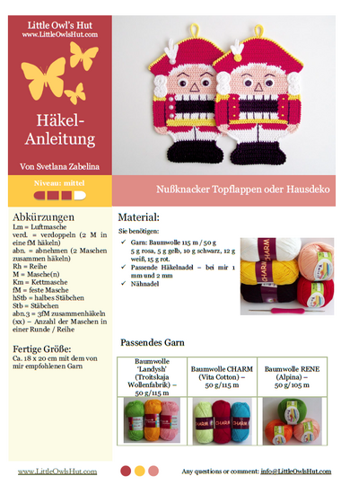 108DE Häkelanleitung Nußknacker Topflappen - PDF Zabelina CP