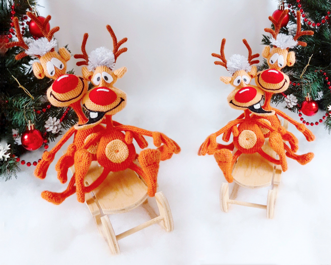 S03DE Häkelanleitung Paket "Santa und Rentiere" - Amigurumi PDF Bakaeva CP
