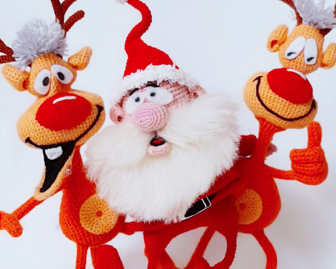 S03DE Häkelanleitung Paket "Santa und Rentiere" - Amigurumi PDF Bakaeva CP