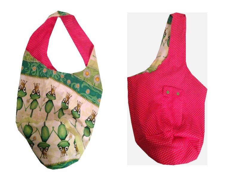 Wendbare Stofftasche mit Froschkönig-Motiv und pinken Punkten