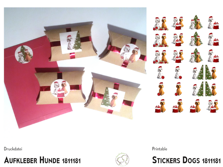 Deko Aufkleber Weihnachts-Hunde Vorlage+Anleitung