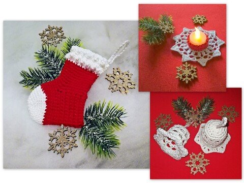 Drei Häkelanleitungen für Weihnachtsdeko im Set // Nikolausstiefel häkeln // Teelichthalter häkeln // Glöckchen häkeln