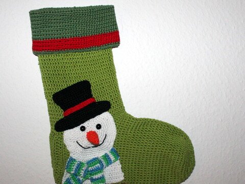 Snowman Christmas Stocking Crochet Pattern - Xmas Sock, English & German