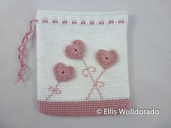 Geschenkbeutel "Herzblume", Häkelanleitung