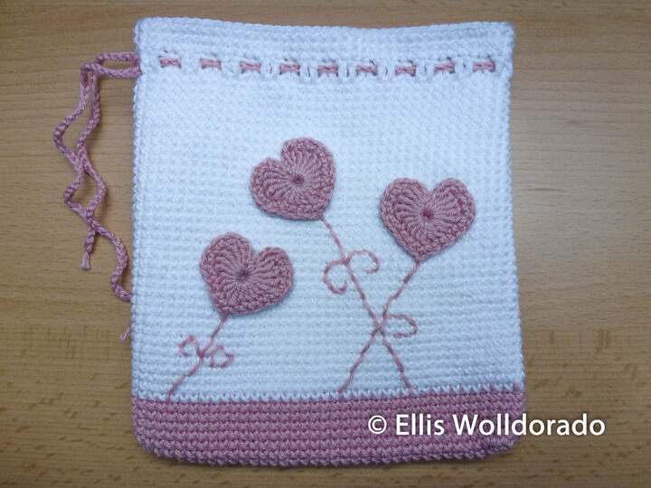 Geschenkbeutel "Herzblume", Häkelanleitung