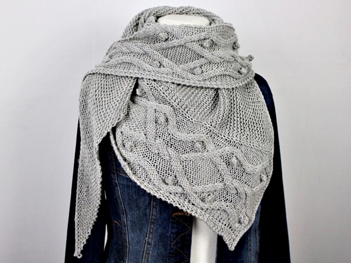 Knitting Pattern PDF Triangle Shawl with Cable Pattern – Cables over Cables