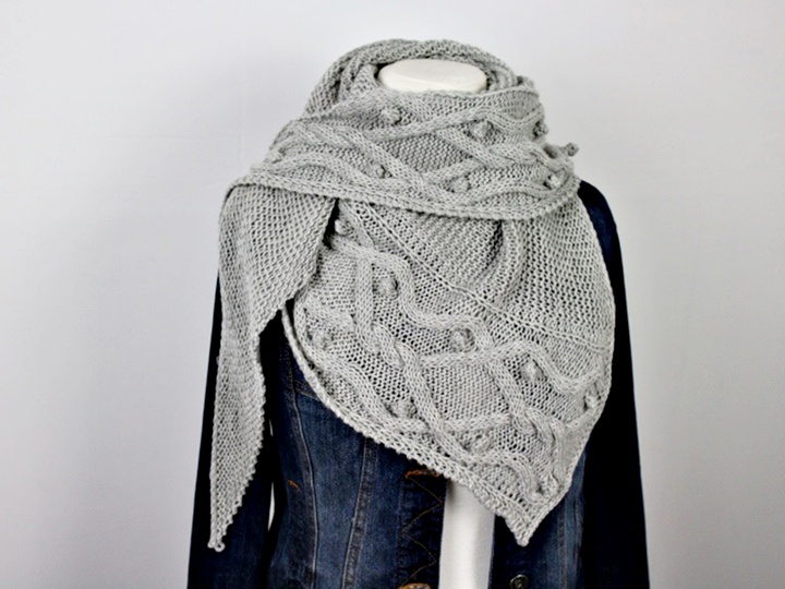 Knitting Pattern PDF Triangle Shawl with Cable Pattern – Cables over Cables