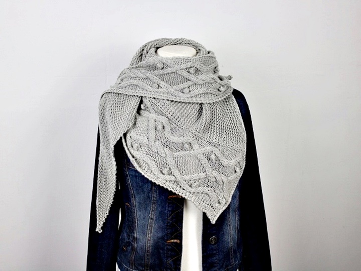 Knitting Pattern PDF Triangle Shawl with Cable Pattern – Cables over Cables