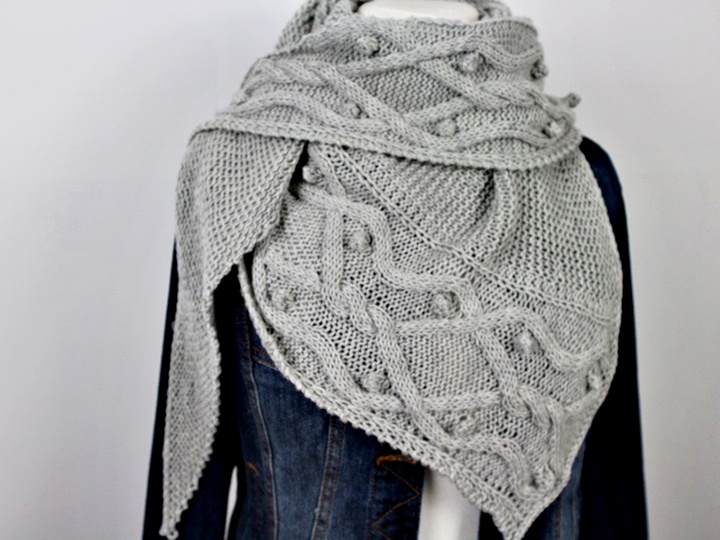 Knitting Pattern PDF Triangle Shawl with Cable Pattern – Cables over Cables