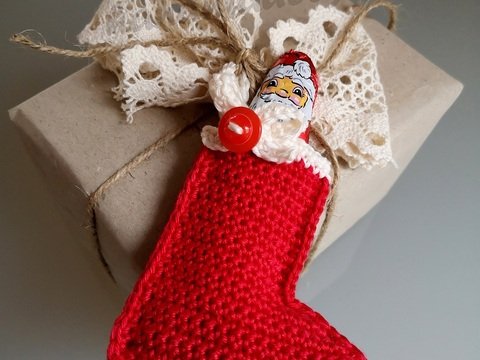 Weihnachtsstiefel Geschenkanhänger - Häkelanleitung PDF