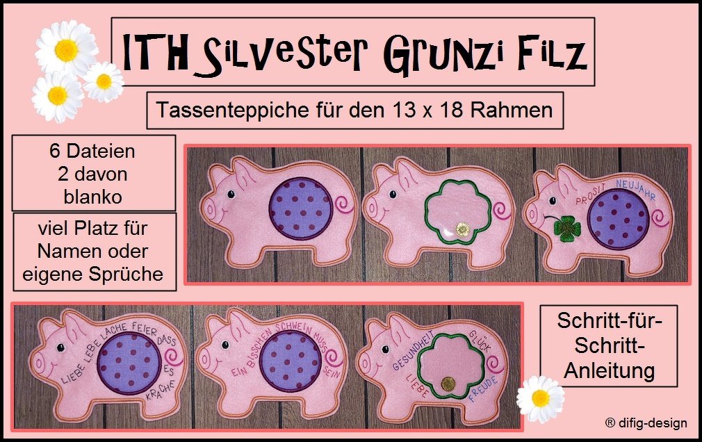ITH Stickdatei Mug-Rug Silvestergrunzi Filz, für den 13x18 Rahmen