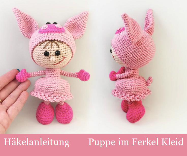 204DE Häkelanleitung Puppe im Ferkel Kleid - Amigurumi PDF Stelmakhova CP