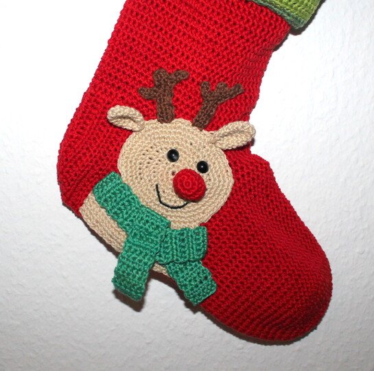 Reindeer Christmas Stocking Crochet Pattern – English & German