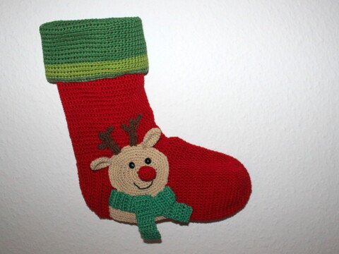 xmas stocking reindeer crochet pattern in english