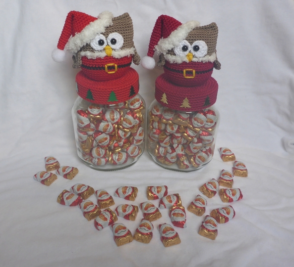 Nikolaus-Eule Bonbonglas Häkelanleitung