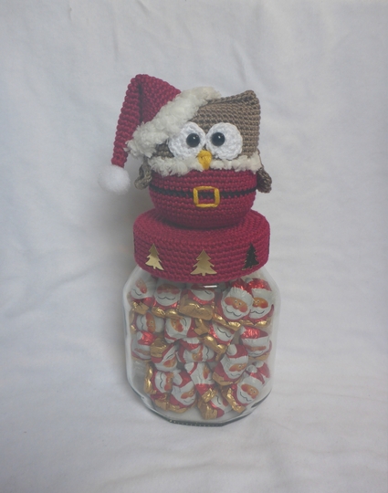 Nikolaus-Eule Bonbonglas Häkelanleitung