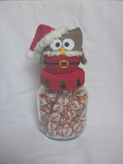 Nikolaus-Eule Bonbonglas Häkelanleitung