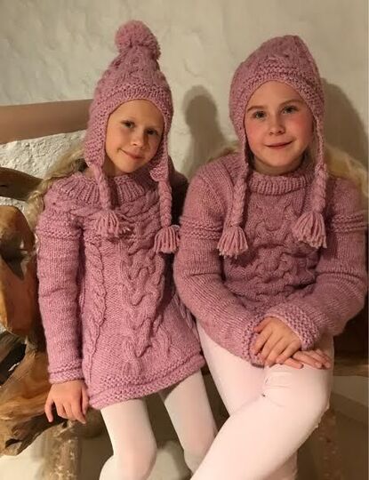 KLEID & PULLOVER SET MIT MÜTZE  - STRICKANLEITUNG Gr.: 134/140 - 146/152