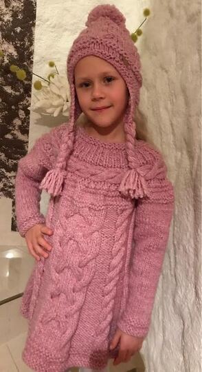 KLEID & PULLOVER SET MIT MÜTZE  - STRICKANLEITUNG Gr.: 134/140 - 146/152