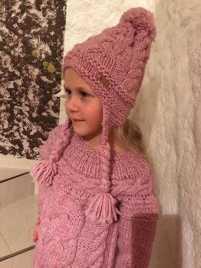 KLEID & PULLOVER SET MIT MÜTZE  - STRICKANLEITUNG Gr.: 134/140 - 146/152